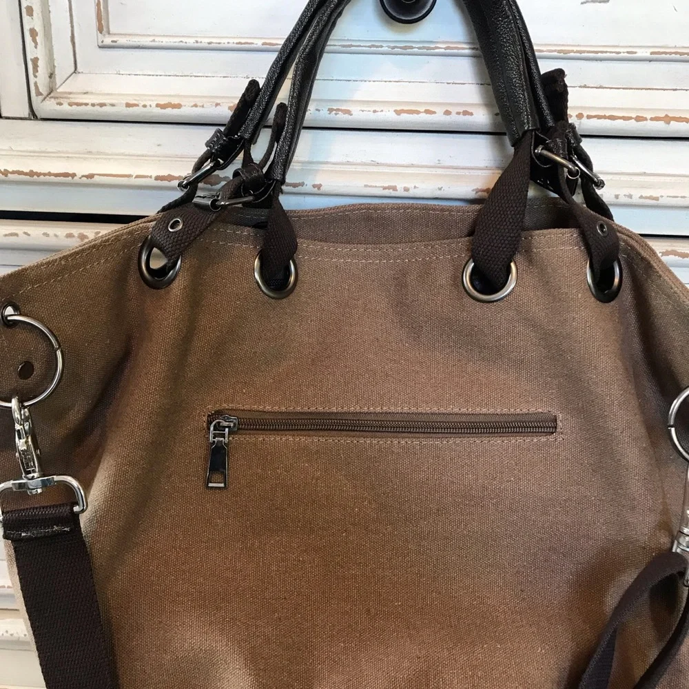 Ding Xin Yizu Brown Canvas Hobo/Satchel. NWOT.